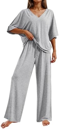 Ekouaer Pajama Sets Womens 2 Piece Short Sleeve Long Pants Pjs Lounge Set by EKOUAER