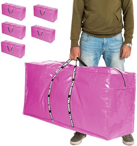 66 Gallon Extra Large Storage Bags 6 Pack – Pink XXL Heavy Duty Waterproof Moving Tote Bags for College Dorm, Travel, Clothes & Bedding Foldable Zippered Duffle with Handles by yeload
