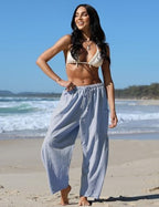 TARSE Womens Linen Wide Leg Striped Pants Casual Barrel Palazzo Harem Pants - Image 2