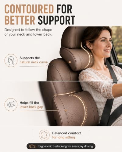 Ergonomic Headrest and Lumbar Support Set for Car Seats, Breathable Perforated Leather Car Pillows, Luxurious Memory Foam Neck Pillow for All Cars, Eases Neck Fatigue for Long Driving(Orange) - Image 3