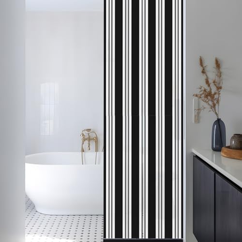 Window Privacy Film Frosted, Black Striped Reusable Static Cling Window Tints, Minimalist Vertical Stripes Heat Control Windows Films for Offices, Balcony, 29.5 x 118 Inches - Image 3