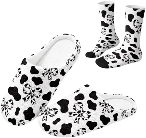 Fuzzy Slipper with Socks for Women Slip On House Slipper and Socks Set Cozy Fuzzy Slippers for Indoor by Baxinh