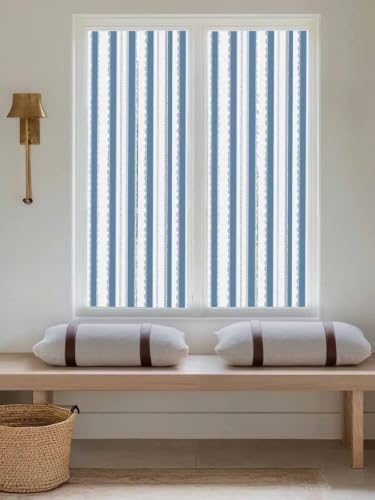 Window Privacy Film Frosted, Blue Striped Reusable Static Cling Window Tints, Farmhouse Vertical Stripes Geometric Heat Control Windows Films for Offices, Balcony, 29.5 x 118 Inches - Image 5