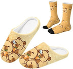 Womens Fuzzy Slipper with Socks Warm Cozy House Slipper and Socks Set Plush Winter Shoes for Indoor by Baxinh