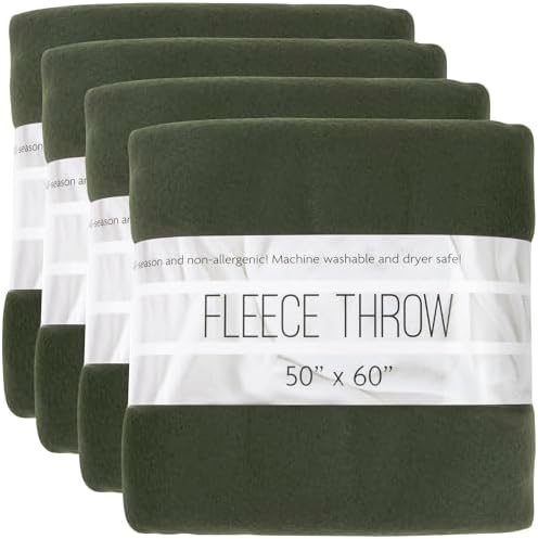 (24 Pack) Bulk Fleece 50x60 Throw Blankets for Wedding Favors, Homeless Women, Men, Homes, Bed, Sofa, Couch, Office, Pet Blankets, Travel | Soft Warm Lightweight Throw Blankets in Bulk (Dark Green) by TrailmakerBuiltforLife%E2%80%99sAdventuresBigandSmall