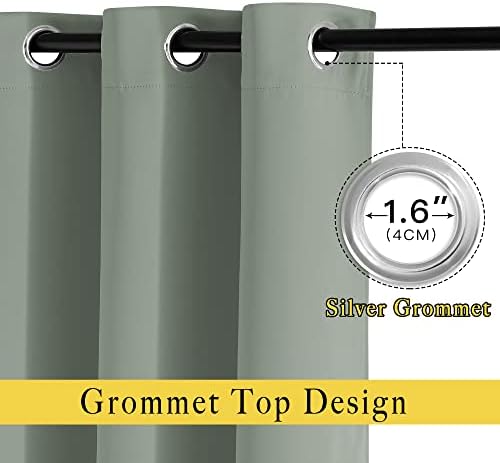 NICETOWN Blackout Sage Green Curtains for Bedroom, Energy Saving Thermal Insulated Sound Dampening Window Curtains Grommet Room Darkening for Living Room, 2 Panels, W52 x L90 - Image 2