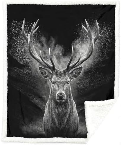 Stag Blanket Rustic Lodge Sherpa Throw for Couch, Masculine Deer Design for Cabin Decor, 50x60 Inches Soft Fuzzy Cozy Animal Black Blanket for Men Living Room by Sleepwish