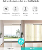 Window Privacy Film Frosted, Yellow Lines Non-Adhesive Static Cling Window Tint, Modern Vertical Striped Vintage Minimalist Insulated Windows Frosted Films for Living Room, 35.4 x 78.7 Inches - Image 6