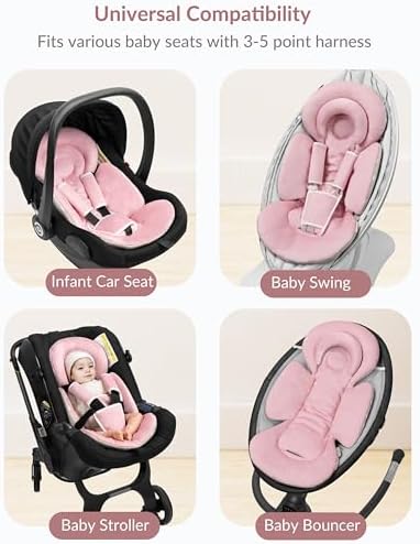 Tinlyfinly Infant Car Seat Insert with Extra Cushion for Preemie to Toddler, Reversible Newborn Carseat Insert for Baby Head Body Support, Fits for Stroller, Baby Swing, Bouncer (Pink) - Image 6