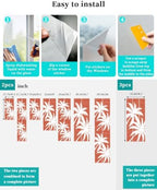 Window Privacy Film Frosted, Red Tropical Tree Static Cling Door Window Covering, Summer Coastal Palm Trees UV Blocking Windows Film for Office, Hotel, Bedroom, 29.5 x 78.7 Inches - Image 4