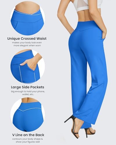 G4Free EverGoing Wide Leg Yoga Pants for Women Crossover Waist with Pockets - Image 4