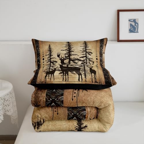 Erosebridal Rustic Deer Comforter Set Farmhouse Cabin Bedding Set Full Western Woodland Wildlife Bedding Comforter Sets for Kids Boys Adults Men Black Retro Country Animal Quilt Duvet 3 Pcs - Image 5