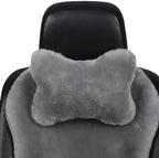 Fluffy Car Headrest Pillow Furry Long Wool Lumbar Auto Head Neck Support Pillow Cushion Natural Luxury Fur Warm Soft Comfort Winter (Gray, Shearling Wool) - Image 2