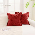 Greek Velvet Euro Sham Covers Set of 2 26x26 Luxury Soft Solid Pillow Covers for Living Room Bedroom Yard,Red - Image 4