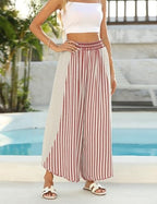 Athlisan Womens Summer Casual Loose Striped Wide Leg Lounge Pants Elastic Waist Palazzo Trousers - Image 2
