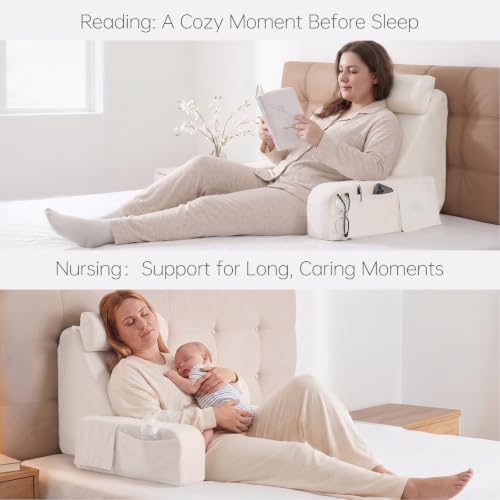 ENITYA 19" Reading Pillow for Bed with Firm Back Support & Big Pockets - Image 5