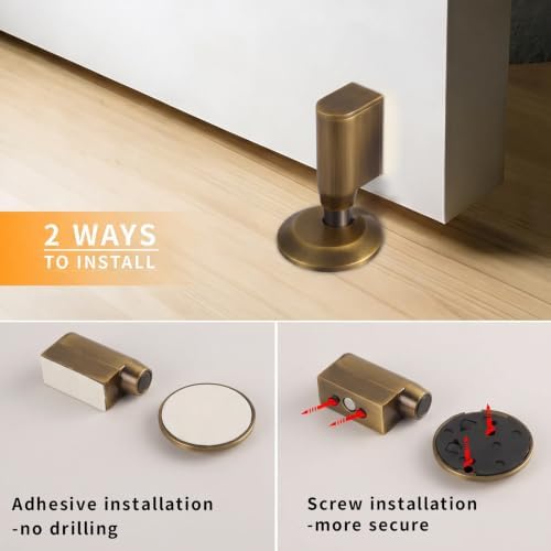 3 Pack Magnetic Door Stopper, Retractable Magnet Floor Door Stop with 0.4 in (10mm) Extension Base, Adhesive Door Magnetic Catch, Door Holder for Gaps Up to 1.4 in (35mm), Brushed Antique Brass BAB-3 - Image 5
