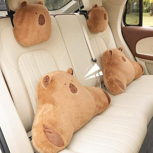 LYFJMUS 4 Pack Plush Capybara Car Headrest Pillow and Lumbar Support Pillow Kawaii Plushies Capybara Stuffed Headrest Cute Car Decor for Car Driving (Style B) - Image 7