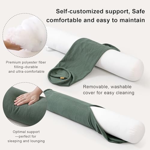 Corduroy Body Pillow, Round Bolster Cylinder Pillow for Adults, Soft Long Support Pillow for Bed & Sofa, Removable Washable Cover,59 x 7.87 Inches,Peacock Blue - Image 3