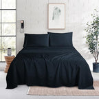 Mocassi Queen Size 4-Piece Bed Sheet Set - 1800 Premium Hotel Quality Microfiber 18-24 Inches Extra Deep Pocket Fitted Sheet- Luxury Soft, Breathable, Wrinkle, and Fade Resistant, Black - Image 2