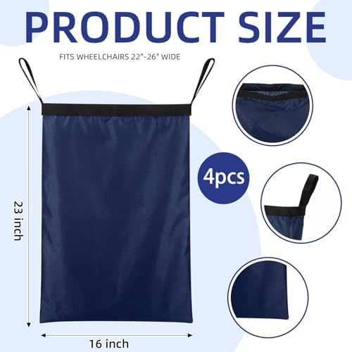 4 Pcs Wheelchair Footrest Bag Extender Storage Bag, Blue - Image 2