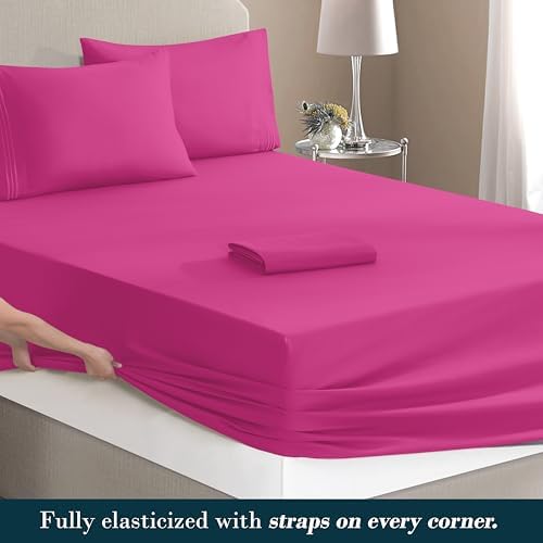 Mocassi Twin XL Size 4-Piece Bed Sheet Set - 1800 Premium Hotel Quality Microfiber 18-24 Inches Extra Deep Pocket Fitted Sheet- Luxury Soft, Breathable, Wrinkle, and Fade Resistant, Hot Pink - Image 4
