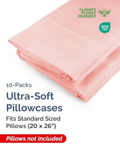 Standard Pillow Cases - 10 Pack Pillowcase Covers - 20" x 26" (Baby Pink) - Image 2