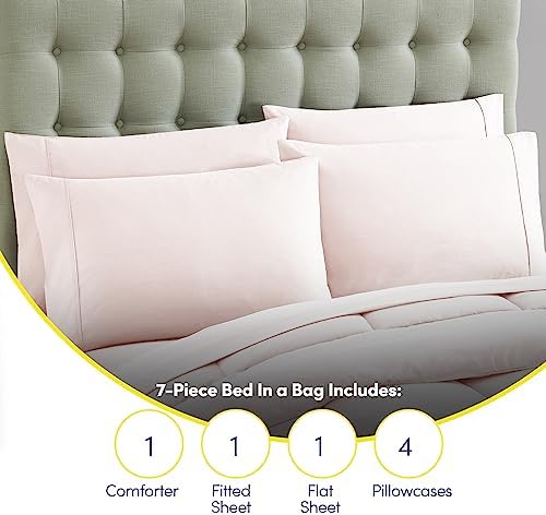 Sweet Home Collection 7 Piece Comforter Set Bag Solid Color All Season Soft Down Alternative Blanket & Luxurious Microfiber Bed Sheets, Pale Pink, Queen - Image 6