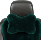 Fluffy Car Headrest Pillow Furry Long Wool Lumbar Auto Head Neck Support Pillow Cushion Natural Luxury Fur Warm Soft Comfort Winter (Dark Green, Shearling Wool) - Image 2