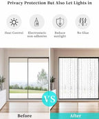 Window Privacy Film Frosted, Modern Minimalist Non-Adhesive Static Cling Window Tint, Rustic Leaves Vertical Stripes Gray Insulated Windows Frosted Films for Living Room, 35.4 x 78.7 Inches - Image 6