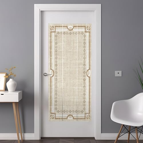 Window Privacy Film Frosted, Pale Brown Botanical Non-Adhesive Static Cling Window Tint, Vintage Florals Geometric Minimalist Insulated Windows Frosted Films for Living Room, 35.4 x 78.7 Inches - Image 3