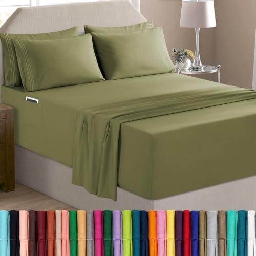 Elegant Comfort Luxury Soft 6-Piece 1500 Premium Hotel Quality Bed Sheet Set with Extra Deep Pockets 18-24 Inch, Wrinkle Free, Storage Pockets, Extra Deep Pocket 6PC Sheets, King, Sage Green by ELEGANTCOMFORT