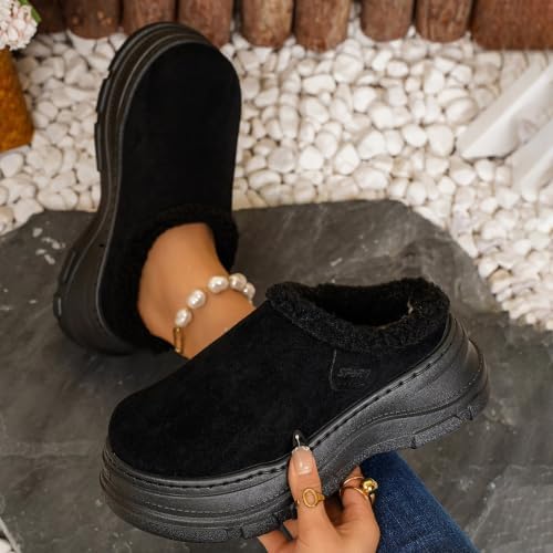 Womens Chunky Platform Slippers Fleece Lined House Clogs - Image 2