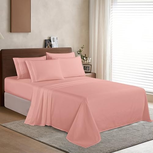 Elegant Comfort Luxury Soft 1500 Premium Hotel Quality Microfiber Wrinkle and Fade Resistant Cozy 6-Piece Bedding Set, Easy All Around Elastic Fitted Sheet, Deep Pocket, Full, Dusty Rose - Image 3