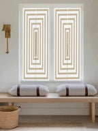 Window Privacy Film Frosted, Beige White Geometric Reusable Static Cling Window Tints, Square Minimalist Modern Heat Control Windows Films for Offices, Balcony, 29.5 x 118 Inches - Image 5
