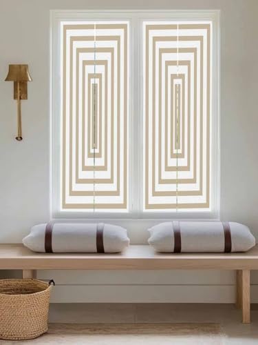 Window Privacy Film Frosted, Beige White Geometric Reusable Static Cling Window Tints, Square Minimalist Modern Heat Control Windows Films for Offices, Balcony, 29.5 x 118 Inches - Image 5