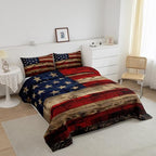 Castle Fairy American Flag Quilt Set Full Size, Brown Wooden Board Country Retro Farmhouse Natural Style Comforter Set for Girls Teens Bedroom Present, Microfiber Bedding Set with 2 Pillowcases - Image 5