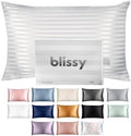 Blissy Silk Pillowcase - 100% Pure Mulberry Silk - 22 Momme 6A High-Grade Fibers - Silk Pillow Cover for Hair & Skin - Regular, Queen & King (White Striped, Standard) by Blissy
