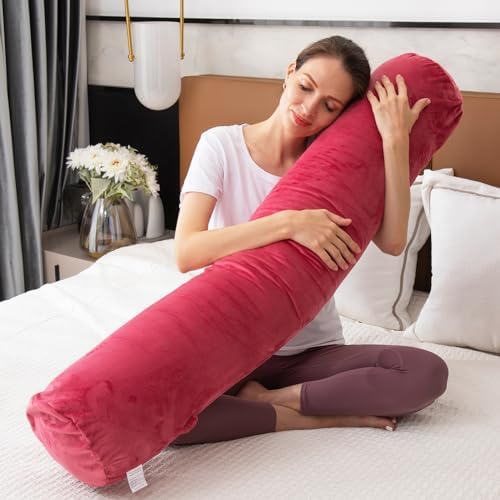 1 MIDDLE ONE Bolster Pillow for Bed, Long Round Body Pillow for Adults with Removable Velvet Cover, Decorative Tube Roll Cylinder Pillow, 47 x 7.87 Inch, Red - Image 5