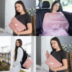 BlueHills Mini and Plush Travel Blanket Pillows for Two Airplane Traveling Essentials Flight Throws in Bag case with Backpack Clip Compact Plane Accessories – Pink and Grayish Blue - Image 2
