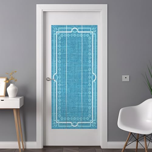 Window Privacy Film Frosted, Azure Blue Botanical Non-Adhesive Static Cling Window Tint, Vintage Florals Geometric Minimalist Insulated Windows Frosted Films for Living Room, 35.4 x 78.7 Inches - Image 3