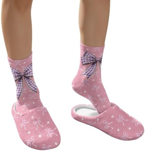 Jeiento Winter Fuzzy Slipper and Crew Socks for Women,Adult Slip-on Close Toe House Slipper,Flat Comfort home Slides - Image 4