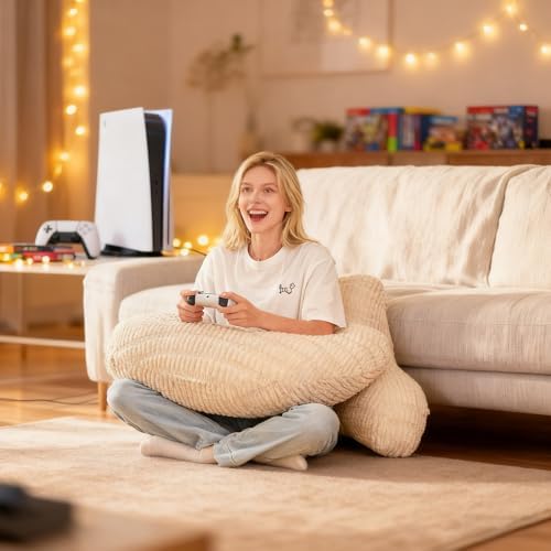 19" Reading Pillow for Bed,U Shaped Arm & Elbow Support,White Corduroy - Image 2