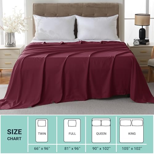 ZPECC King Flat Sheets Only Burgundy 6 Pack, Color-Coded Hem Threads - Image 5