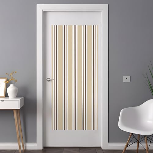 Window Privacy Film Frosted, Beige Striped Non-Adhesive Static Cling Window Tint, Modern Farmhouse Vertical Stripes Insulated Windows Frosted Films for Living Room, 35.4 x 78.7 Inches - Image 3