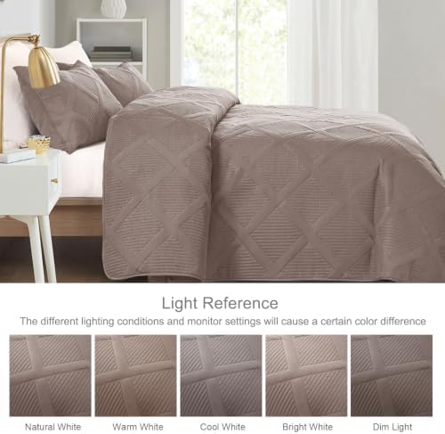 Exclusivo Mezcla 3-Piece California King Size Quilt Bedding Set, Taupe - Image 3