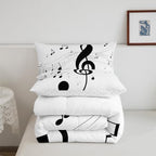 Erosebridal Girls Musical Notes Down Comforter, Kids Musical Staves Pattern Comforter Set King Size, Music Theme Hip Hop Bedding Set for Boys Teens Women, Modern Simple Quilted Duvet, Black White - Image 6
