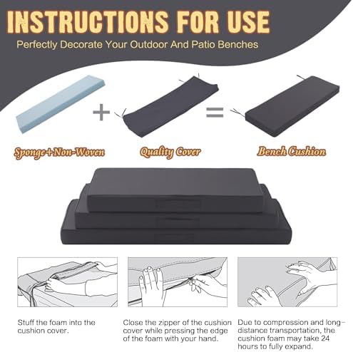 Outdoor Bench Cushion Waterproof with Memory Foam,Patio Bench Cushions for Outdoor/Indoor Furniture Porch Swing Cushion with Handle and Adjustable Strap,Dark Gray Grey,36x18 Inch - Image 5