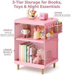 SYKIARIOL Kids Nightstand for Girls, 3-Tier Storage Shelf, Pink - Image 4