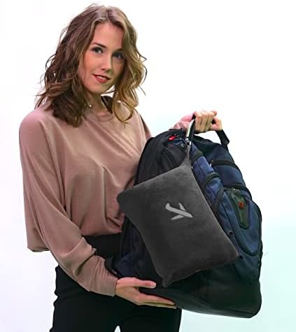 BlueHills Mini and Plush Travel Blanket Pillows for Two Airplane Traveling Essentials Flight Throws in Bag case with Backpack Clip Compact Plane Accessories – Black and Grayish Blue - Image 6